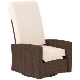 Outdoor Wicker Swivel Recliner Chair, Lifting Footrest, 360° Rotating Basic, Water-resistant Cushions, Cream White