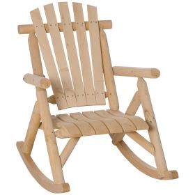 Outdoor Wooden Rocking Chair, Single-Person Rustic Adirondack Rocker with Slatted Seat, High Backrest, Armrests for Patio, Garden and Porch, Nat