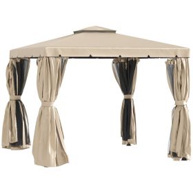  10' x 10' Patio Gazebo, Aluminum Frame Double Roof Outdoor Gazebo Canopy Shelter with Netting & Curtains, for Garden, Lawn, Backyard and Deck, Khaki