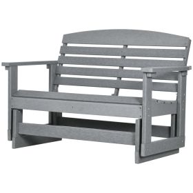 Patio Glider Bench w/ HDPE Slatted Double Rocking Chair, Light Gray