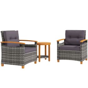 Outdoor Bistro Set Wicker Patio Furniture with Cushions for Porch, Backyard, Garden, Gray
