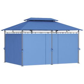 10' x 13' Double Roof Patio Gazebo, Outdoor Gazebo with Curtains, for Garden, Lawn, Backyard and Deck, Dark Blue