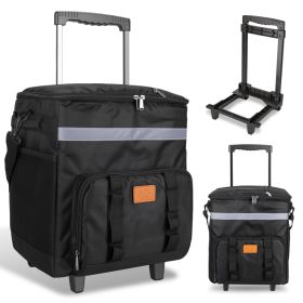 1Pc Portable Rolling Cooler Bag With Wheels And Side Handles Shoulder Strap 30L 50 Can Collapsible Insulated Leakproof Cooler For Camping Patio T (Option: Black)