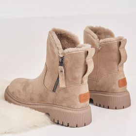 Middle Tube Plush Warm Cotton Shoes Leather And Fur Integrated Winter Women's Boots (Option: Apricot-41)