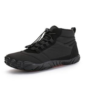 Fleece-lined Waterproof Snow Warm Breathable Couple High-top Casual Cotton Shoes (Option: Black-39)