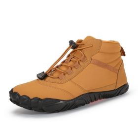 Fleece-lined Waterproof Snow Warm Breathable Couple High-top Casual Cotton Shoes (Option: Khaki-39)