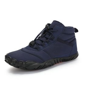 Fleece-lined Waterproof Snow Warm Breathable Couple High-top Casual Cotton Shoes (Option: Dark Blue-42)
